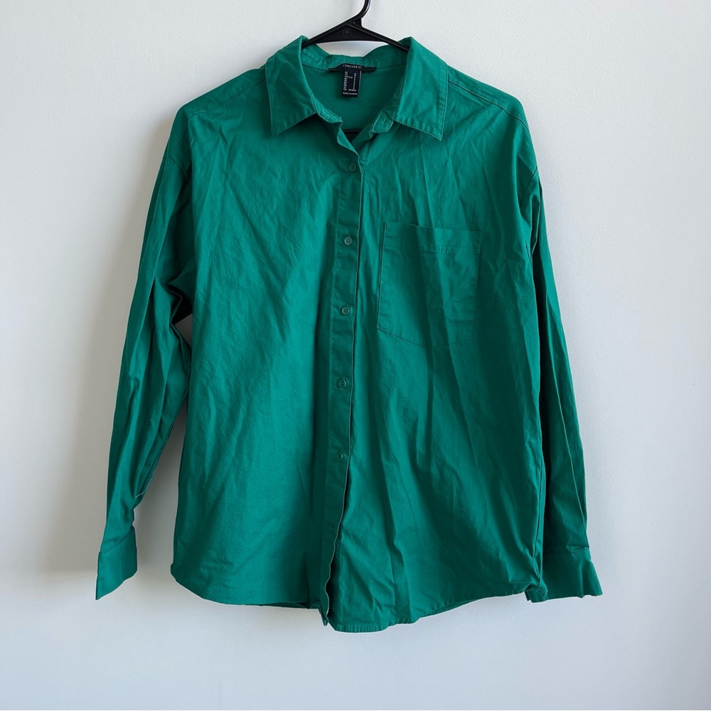 Forever 21 Jade Green button up Oxford shirt size S